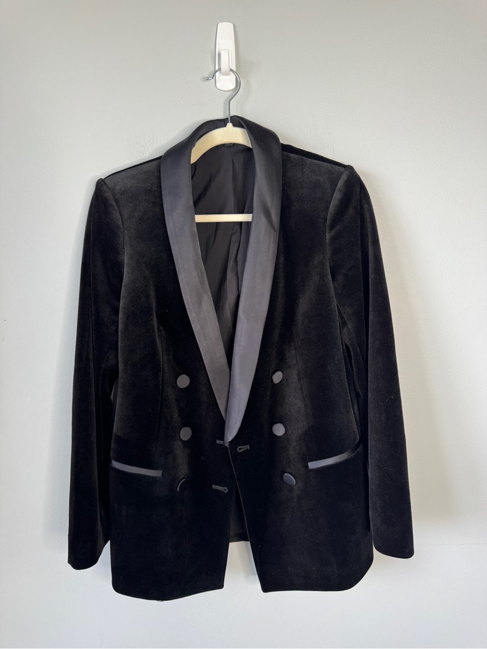 Express Black Velvet Double-Breasted Shawl Collar Blazer